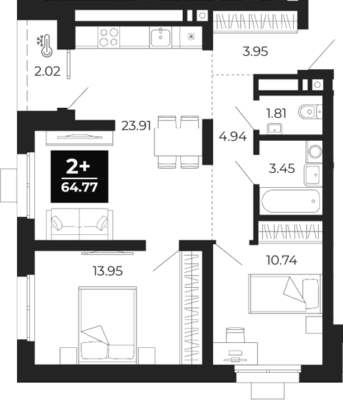 Планировка — Соната-парк, 2-комн., 63 м²