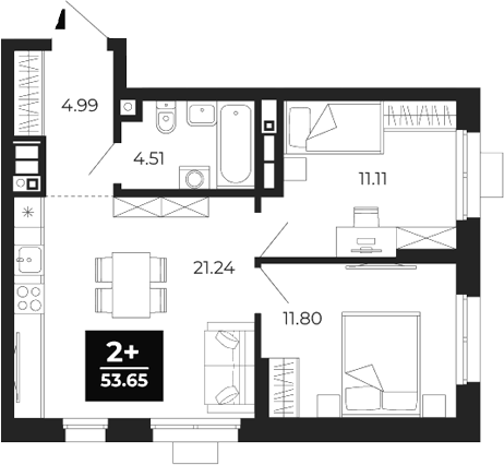 Планировка — Соната-парк, 2-комн., 54 м²