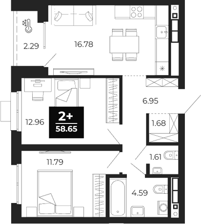 Планировка — Соната-парк, 2-комн., 56 м²