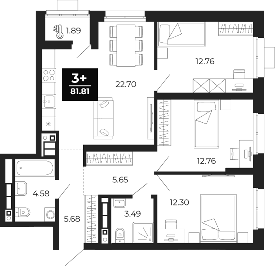 Планировка — Соната-парк, 3-комн., 79 м²