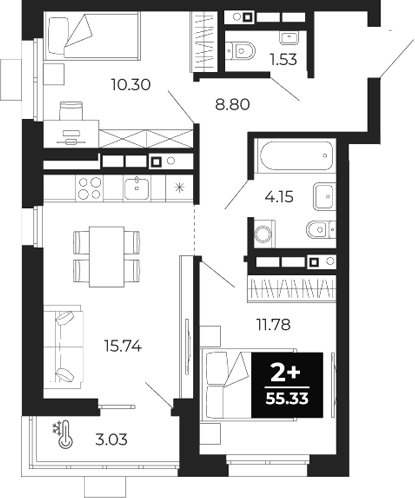 Планировка — Соната-парк, 2-комн., 51 м²