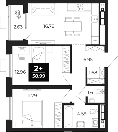 Планировка — Соната-парк, 2-комн., 55 м²
