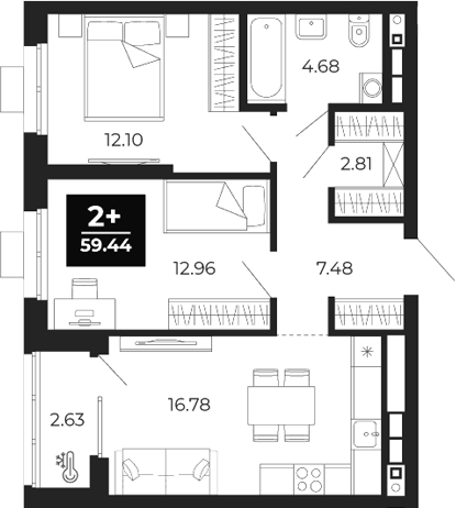 Планировка — Соната-парк, 2-комн., 56 м²