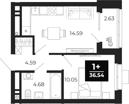 Планировка — Соната-парк, 1-комн., 34 м²