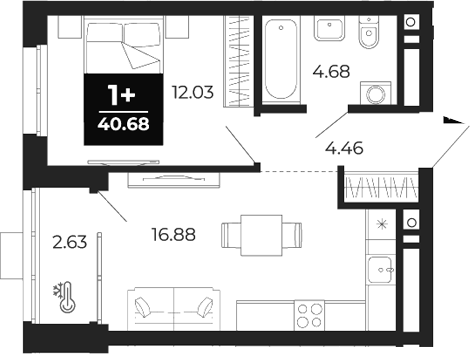 Планировка — Соната-парк, 1-комн., 38 м²