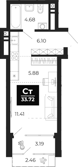 Планировка — Соната-парк, Студия, 28 м²