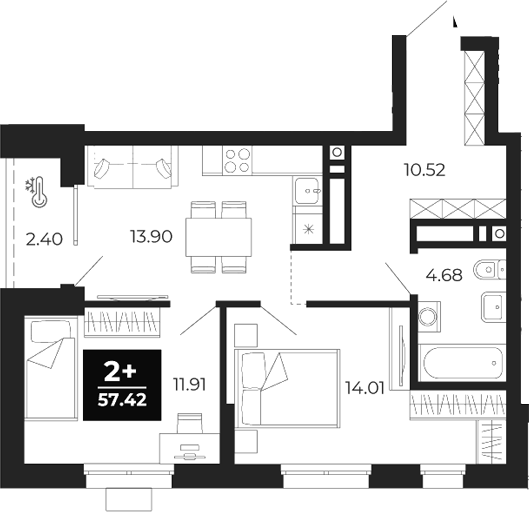 Планировка — Соната-парк, 2-комн., 55 м²