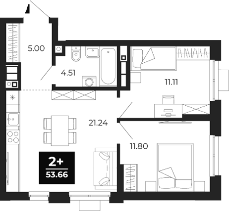 Планировка — Соната-парк, 2-комн., 54 м²