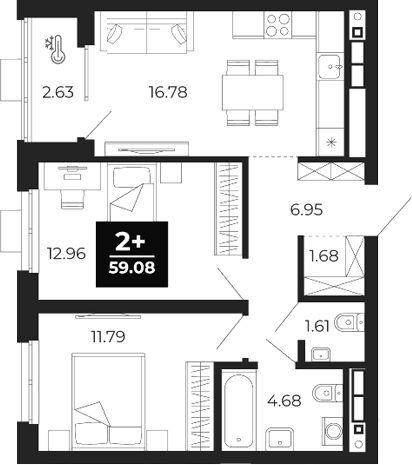 Планировка — Соната-парк, 2-комн., 56 м²