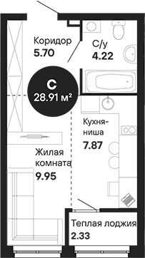 Планировка — GREEN GARDEN, Студия, 28 м²