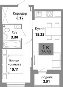 Планировка — GREEN GARDEN, 1-комн., 35 м²