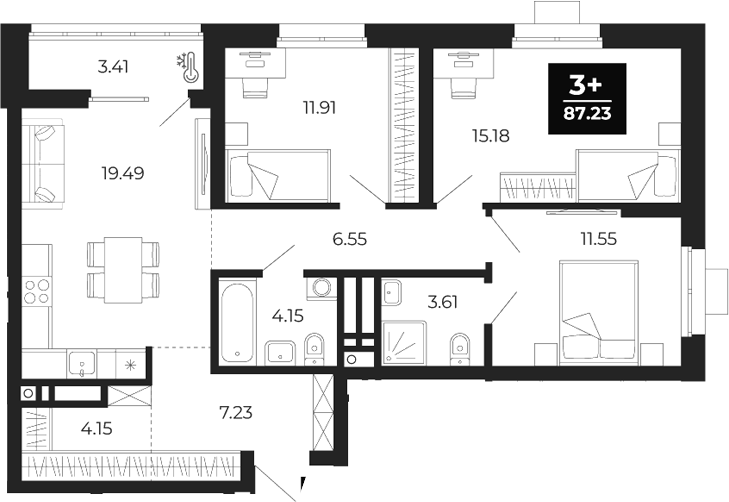 Планировка — Соната-парк, 3-комн., 84 м²