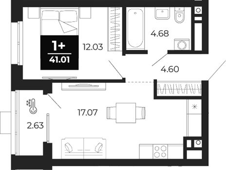 Планировка — Соната-парк, 1-комн., 38 м²