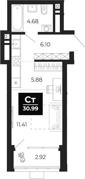 Планировка — Соната-парк, Студия, 28 м²