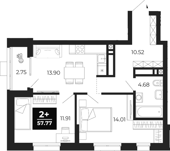 Планировка — Соната-парк, 2-комн., 55 м²