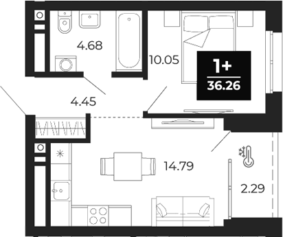 Планировка — Соната-парк, 1-комн., 34 м²