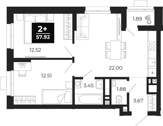 Планировка — Соната-парк, 2-комн., 56 м²