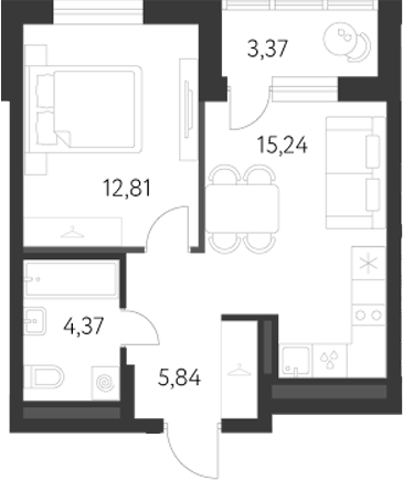 Планировка — Первый Академ, 2-комн., 38 м²