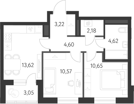 Планировка — Первый Академ, 2-комн., 49 м²