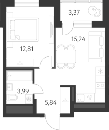 Планировка — Первый Академ, 2-комн., 38 м²