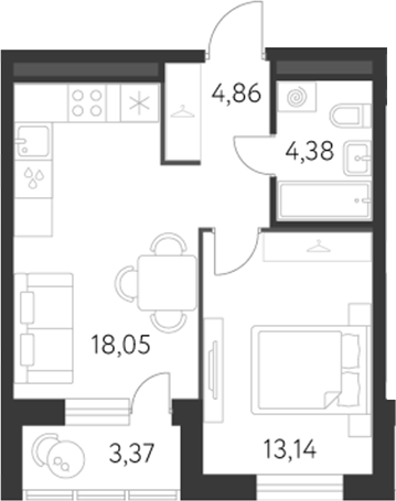 Планировка — Первый Академ, 2-комн., 40 м²