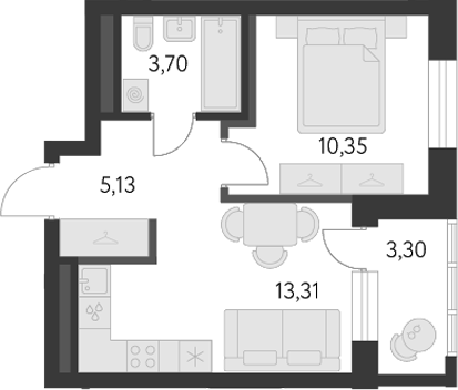 Планировка — Первый Академ, 1-комн., 32 м²