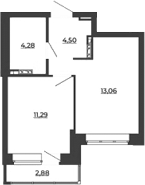 Планировка — СКМ Ривер, 1-комн., 33 м²