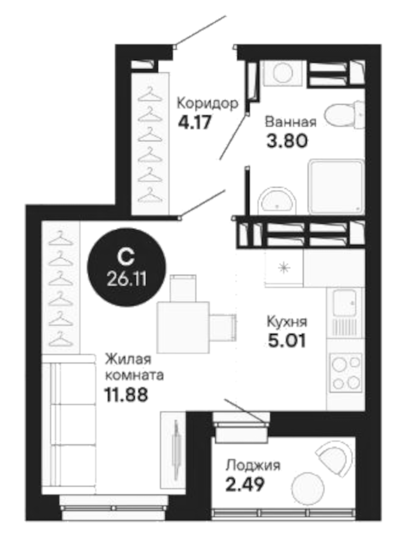 Планировка — Мохито, Студия, 25 м²