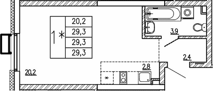 Планировка — Парковый квартал 2.0, Студия, 29 м²