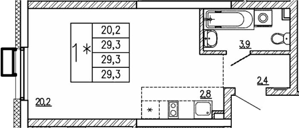 Планировка — Парковый квартал 2.0, Студия, 29 м²