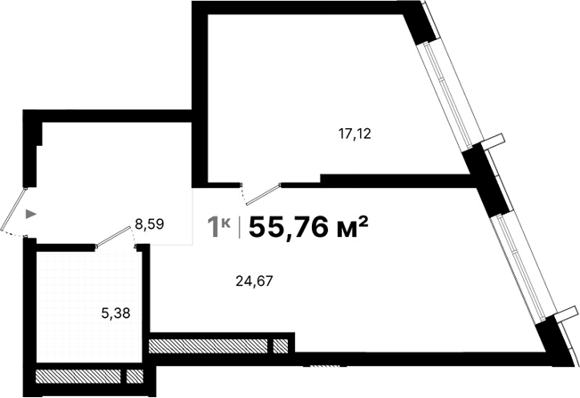 Планировка — Атлас Люксо, 1-комн., 56 м²
