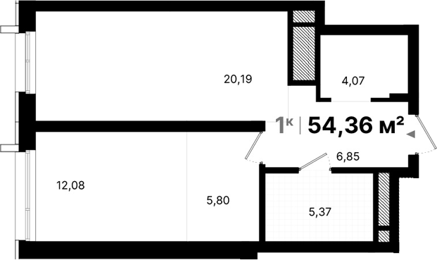 Планировка — Атлас Люксо, 1-комн., 54 м²