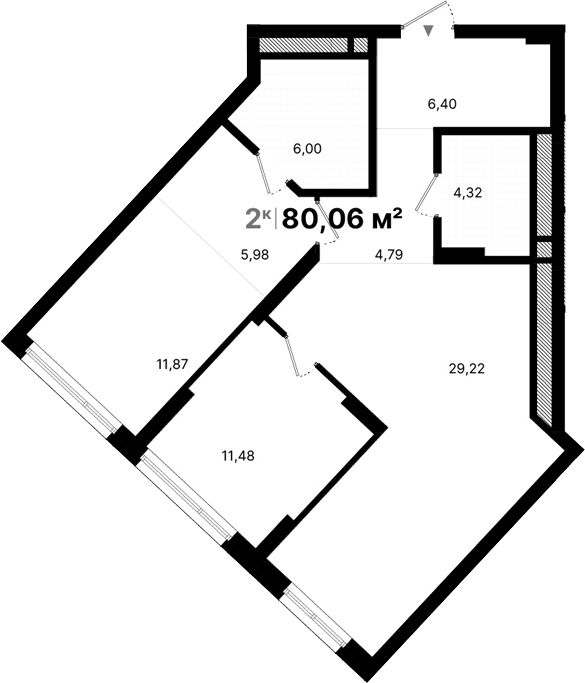 Планировка — Атлас Люксо, 2-комн., 80 м²
