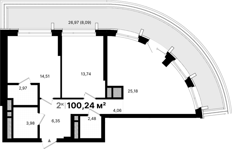 Планировка — Атлас Люксо, 2-комн., 73 м²
