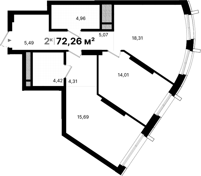 Планировка — Атлас Люксо, 2-комн., 72 м²