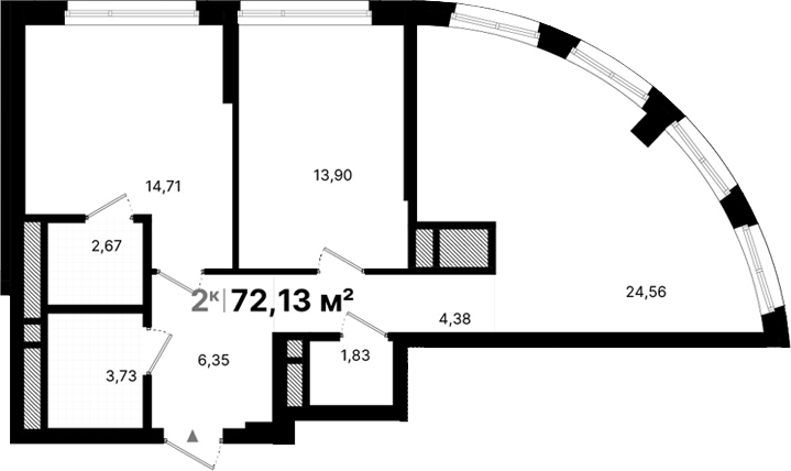 Планировка — Атлас Люксо, 2-комн., 72 м²