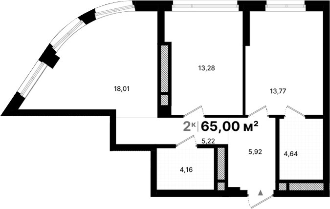 Планировка — Атлас Люксо, 2-комн., 65 м²