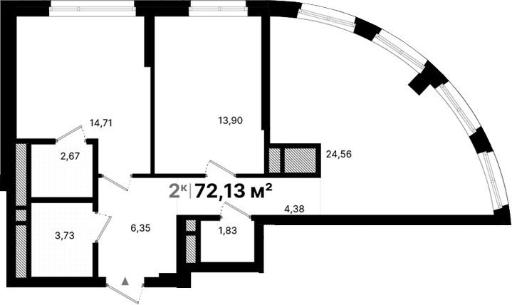 Планировка — Атлас Люксо, 2-комн., 72 м²