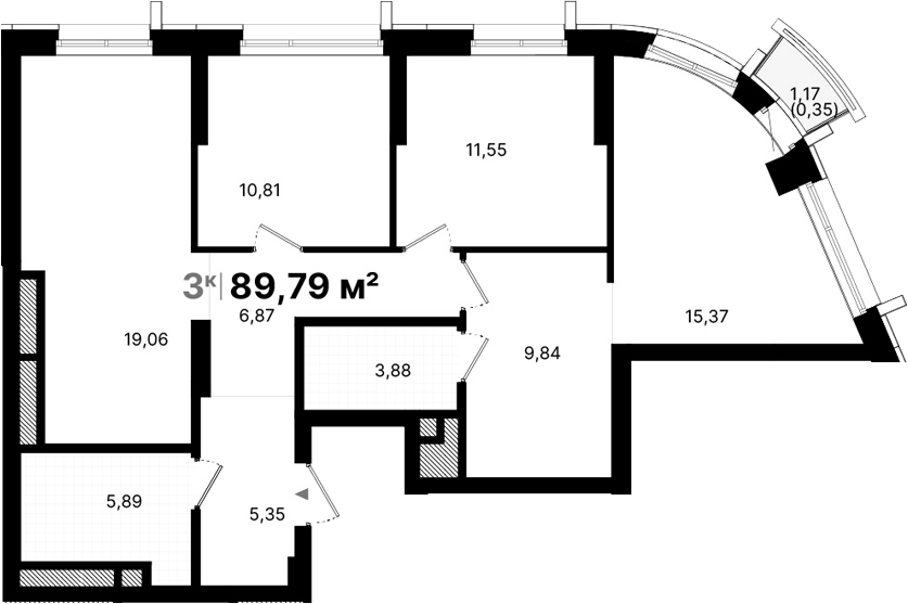 Планировка — Атлас Люксо, 3-комн., 89 м²