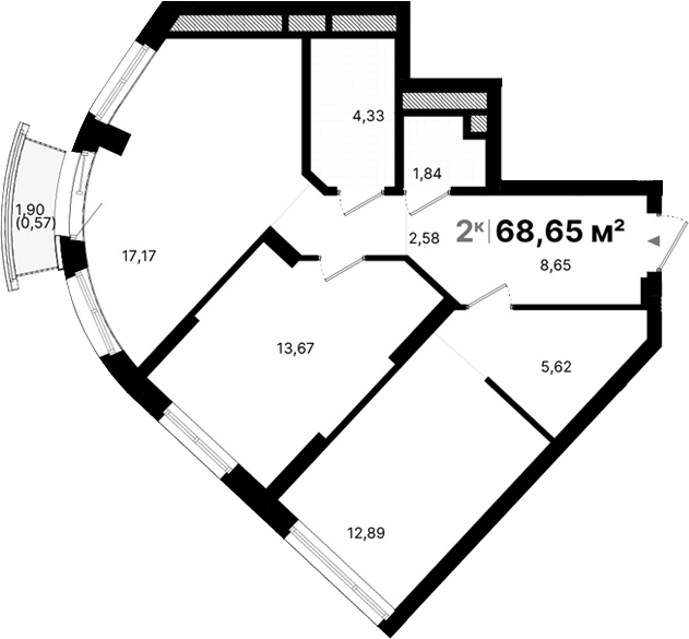 Планировка — Атлас Люксо, 2-комн., 67 м²