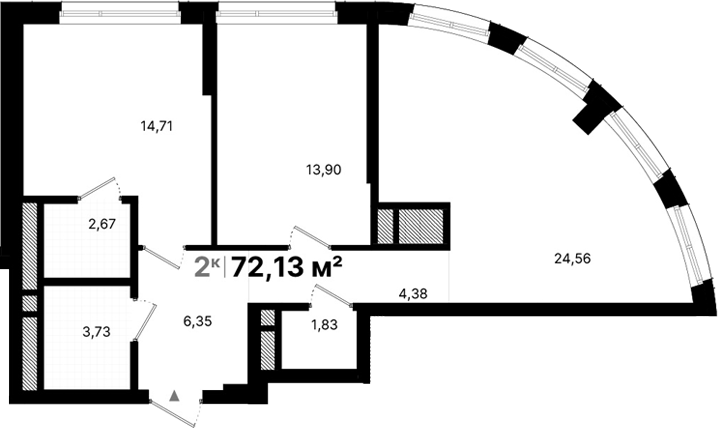 Планировка — Атлас Люксо, 2-комн., 72 м²