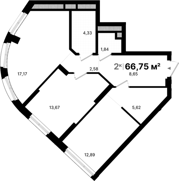 Планировка — Атлас Люксо, 2-комн., 67 м²