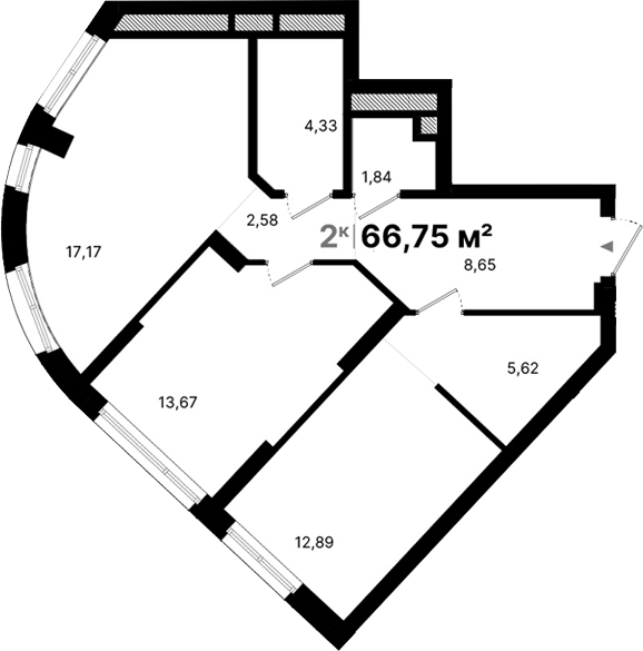Планировка — Атлас Люксо, 2-комн., 67 м²
