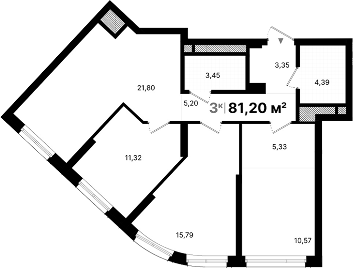Планировка — Атлас Люксо, 3-комн., 81 м²