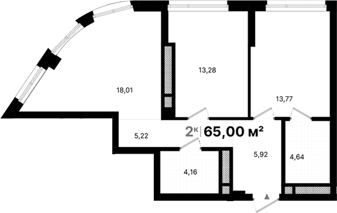 Планировка — Атлас Люксо, 2-комн., 65 м²