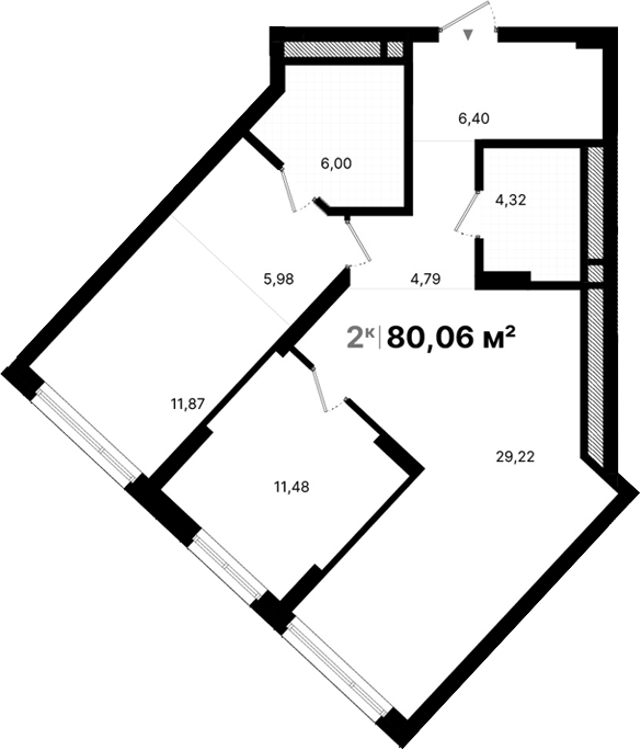 Планировка — Атлас Люксо, 2-комн., 80 м²