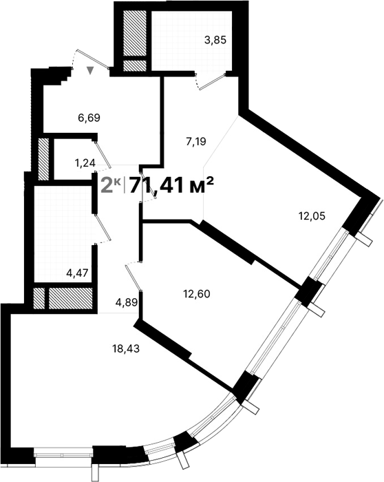 Планировка — Атлас Люксо, 2-комн., 71 м²