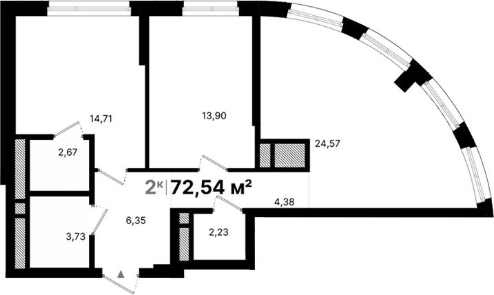 Планировка — Атлас Люксо, 2-комн., 73 м²