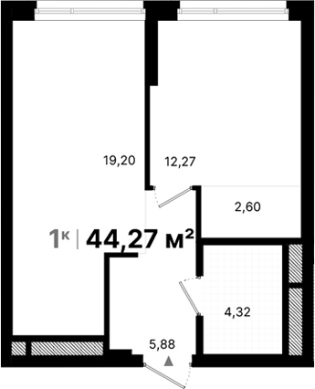 Планировка — Атлас Люксо, 1-комн., 44 м²