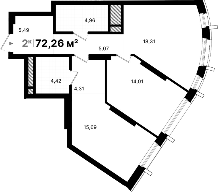 Планировка — Атлас Люксо, 2-комн., 72 м²